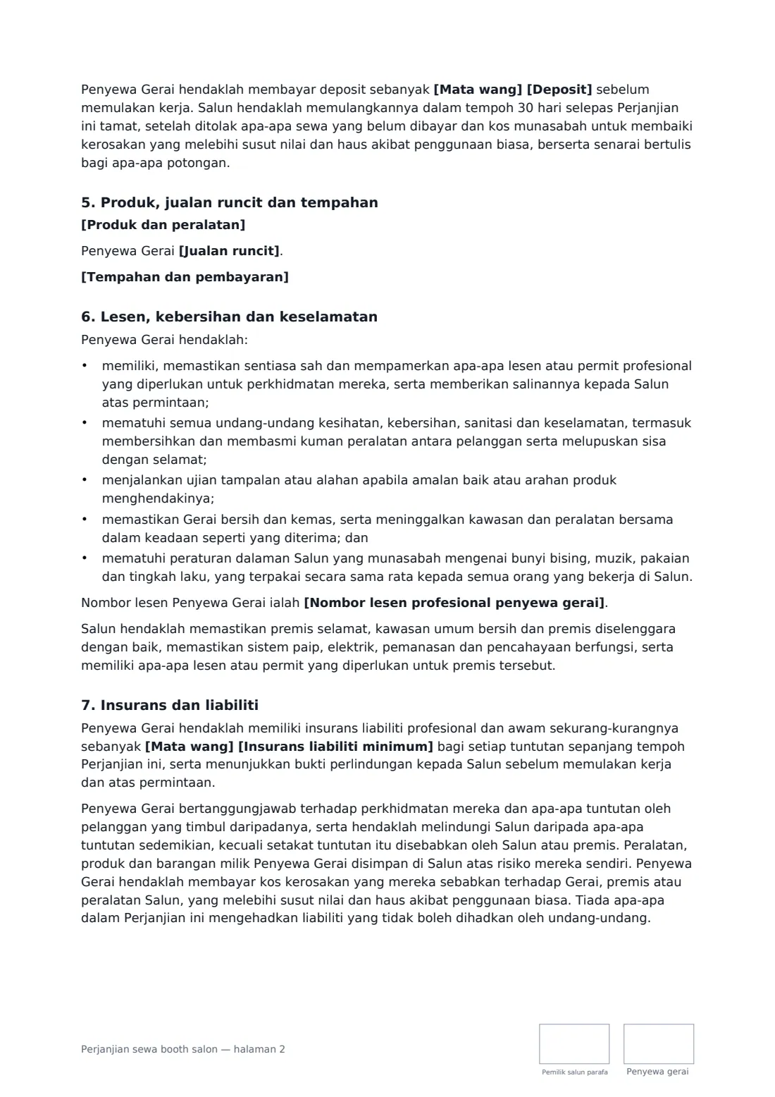 Perjanjian sewa booth salon — halaman 2 daripada 3