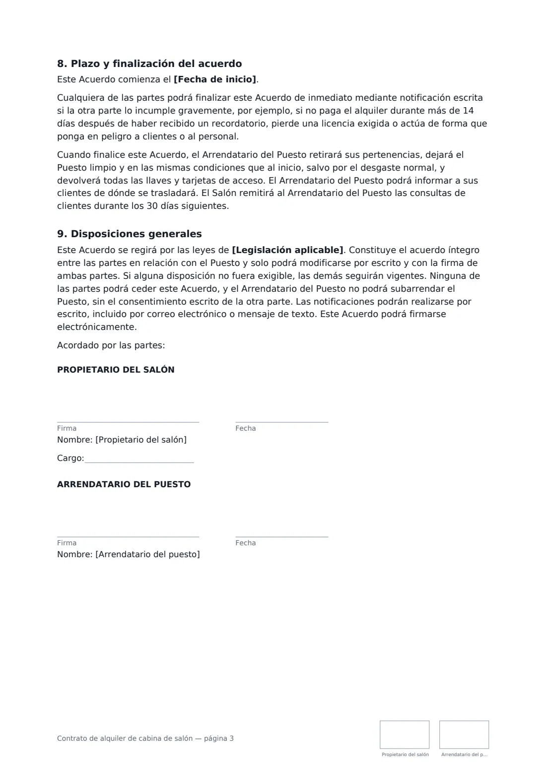 Contrato de alquiler de cabina de salón: página 3 de 3