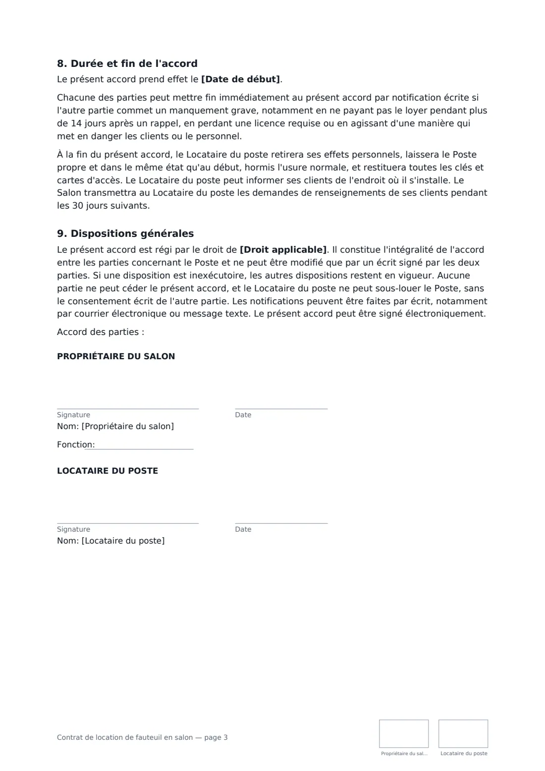 Contrat de location de fauteuil en salon — page 3 sur 3