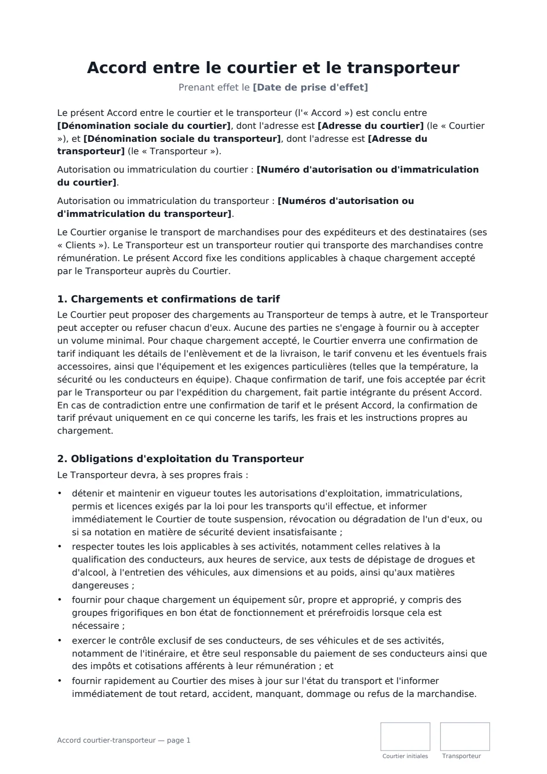 Accord courtier-transporteur — page 1 sur 4