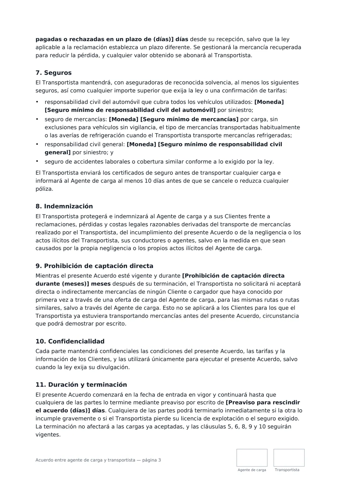 Acuerdo entre agente de carga y transportista: página 3 de 4