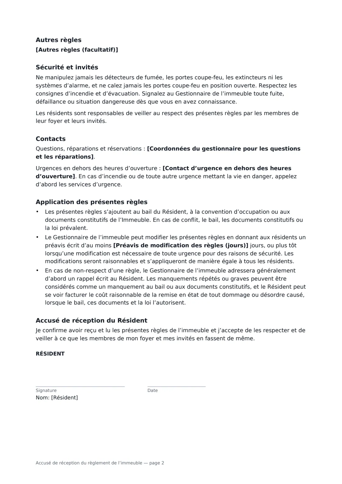 Accusé de réception du règlement de l’immeuble — page 2 sur 3