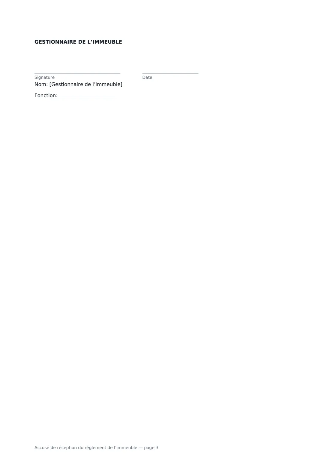 Accusé de réception du règlement de l’immeuble — page 3 sur 3