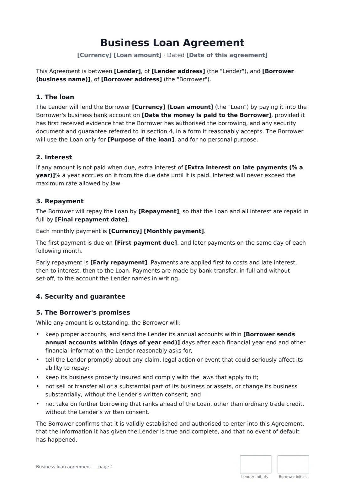 Business loan agreement — page 1 of 2