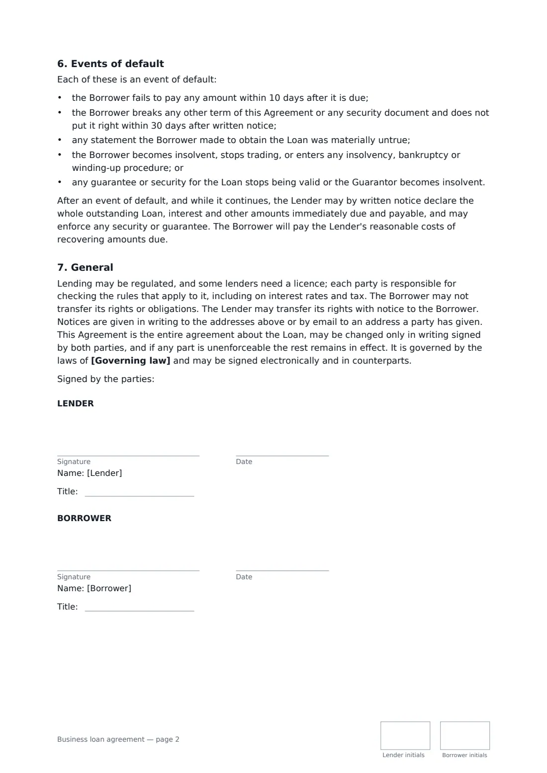 Business loan agreement — page 2 of 2