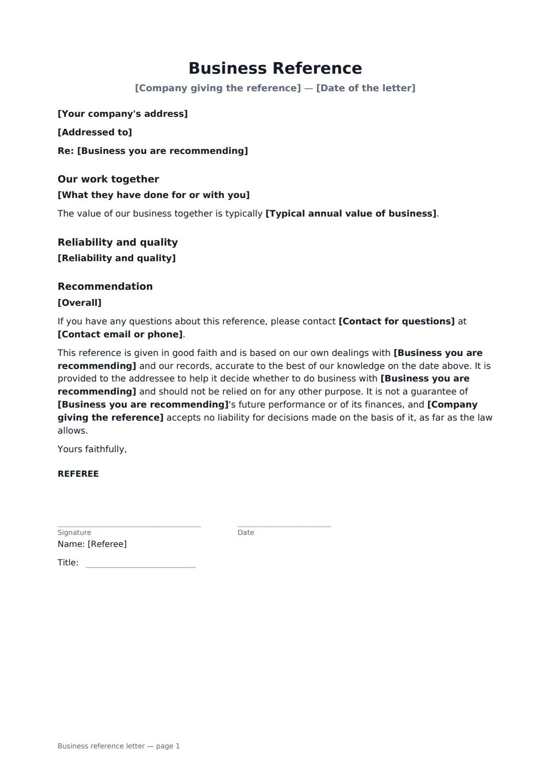 Business reference letter — page 1 of 1