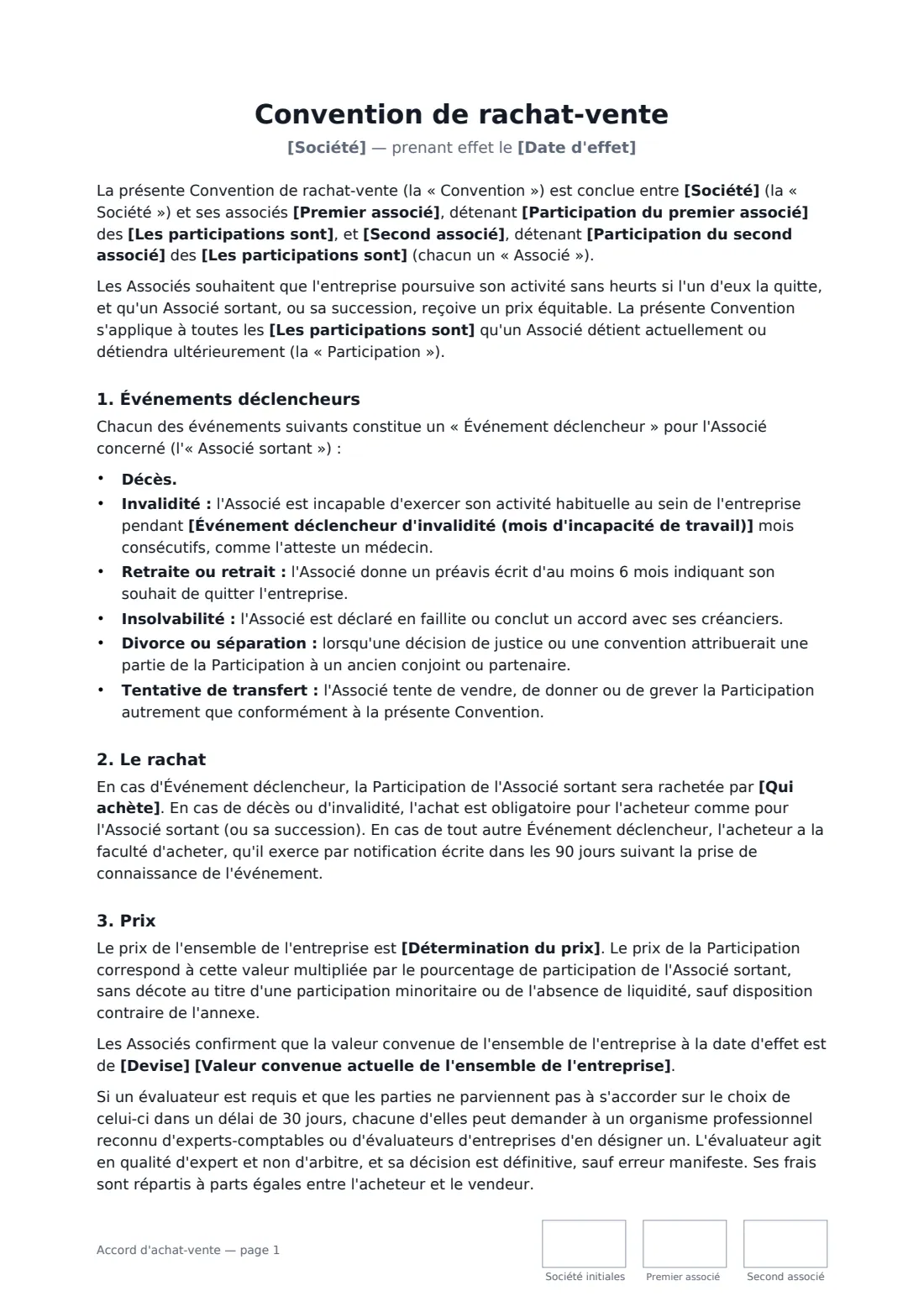Accord d'achat-vente — page 1 sur 3