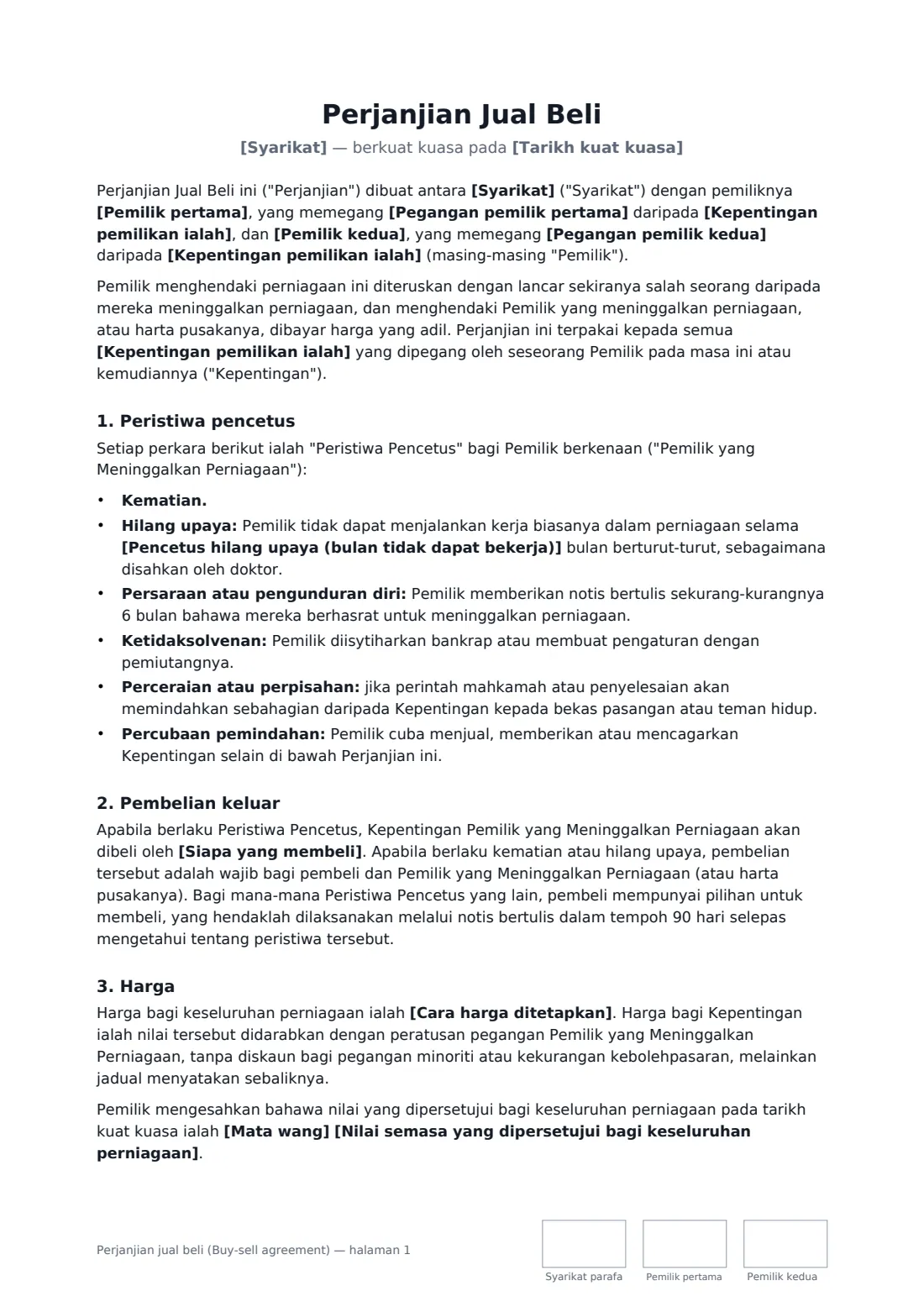 Perjanjian jual beli (Buy-sell agreement) — halaman 1 daripada 3