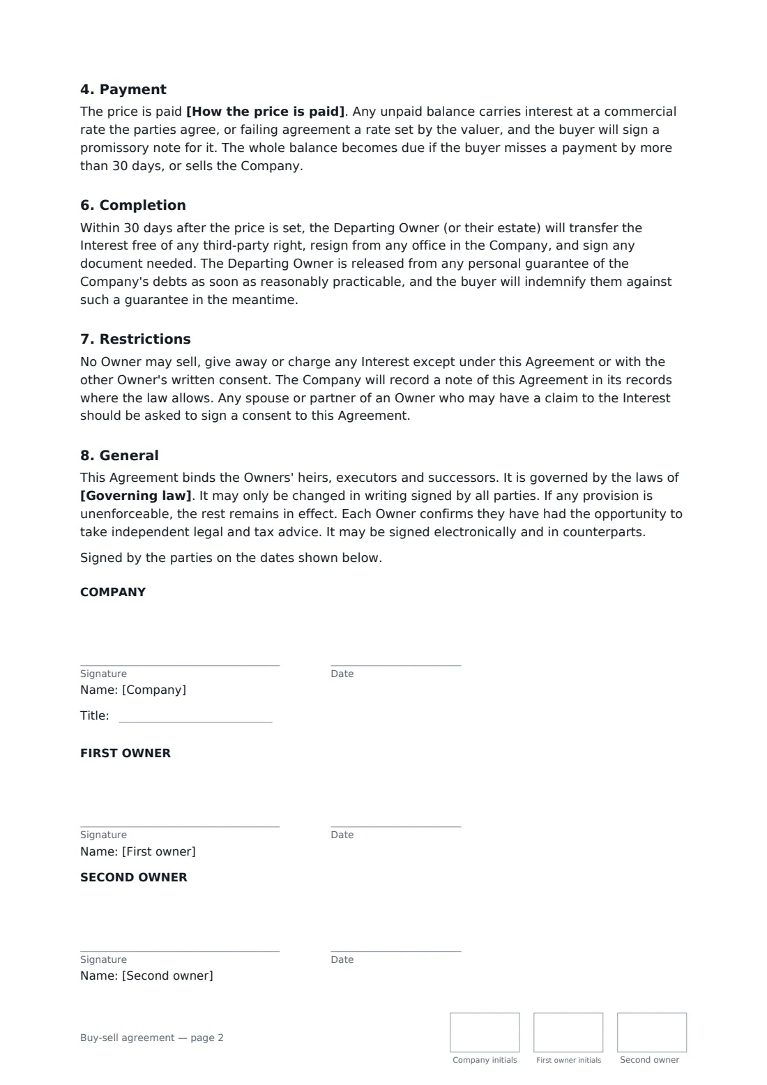 Buy-sell agreement — page 2 of 2