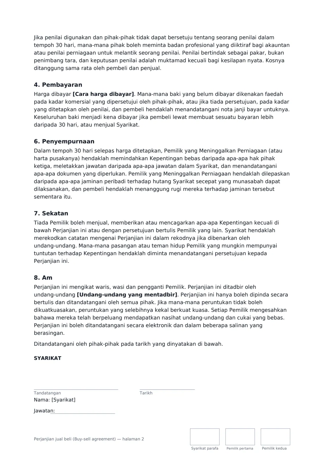 Perjanjian jual beli (Buy-sell agreement) — halaman 2 daripada 3