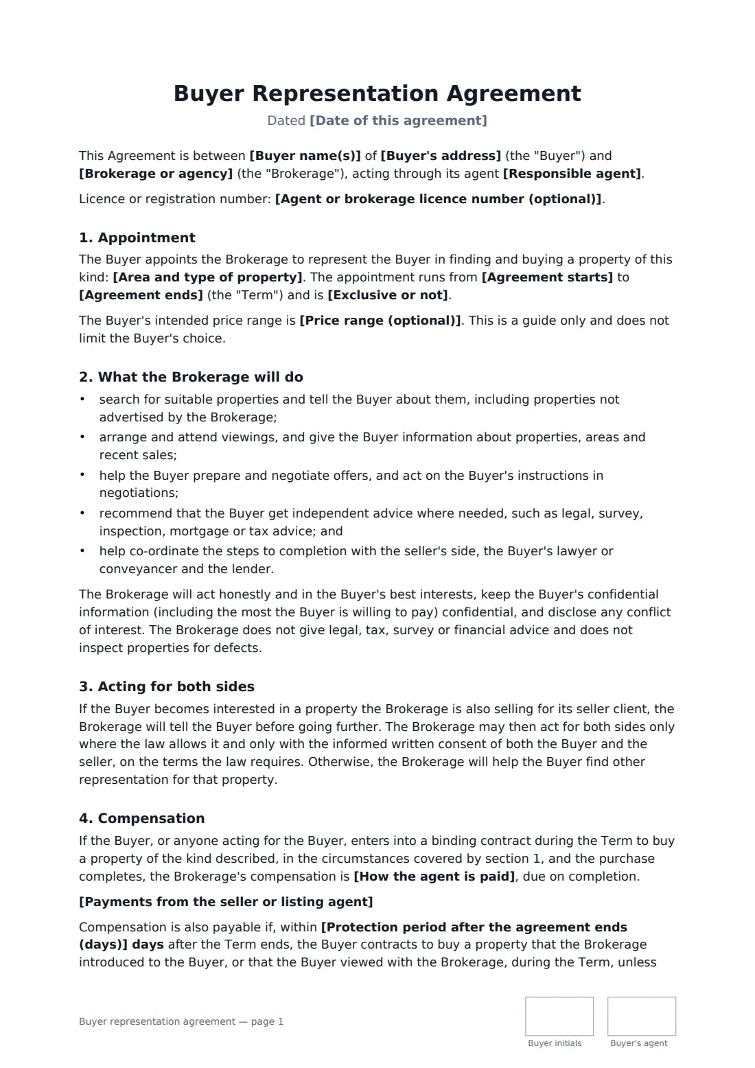Buyer representation agreement — page 1 of 2