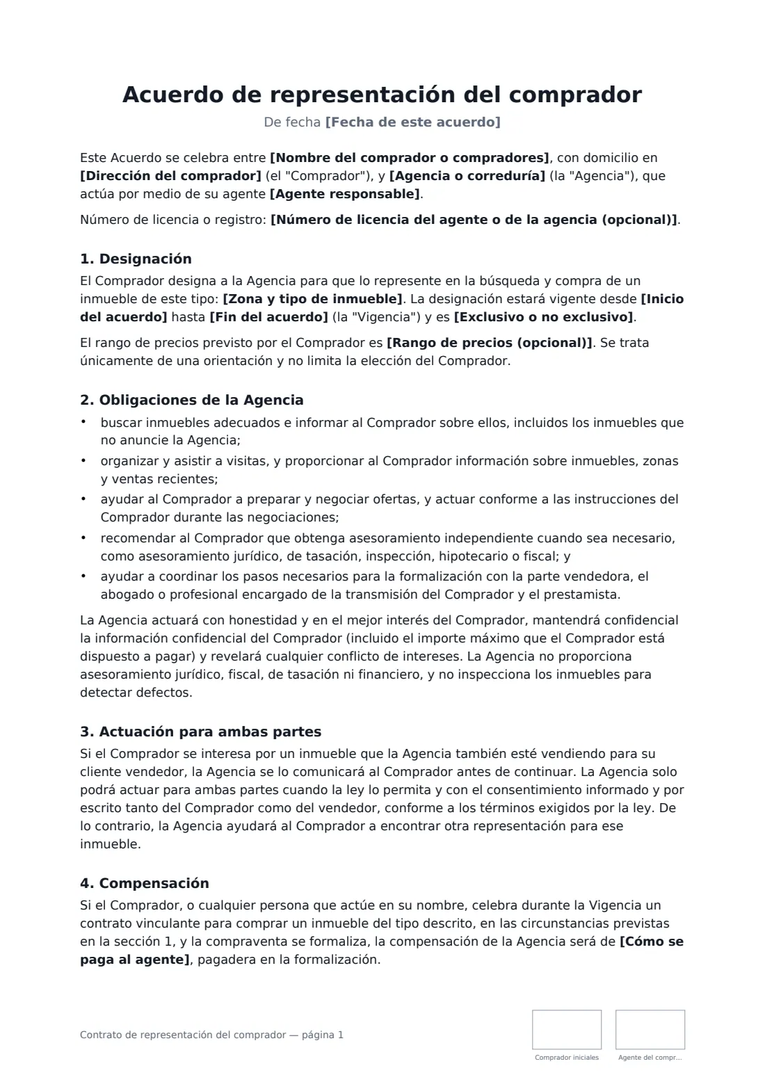 Contrato de representación del comprador: página 1 de 3