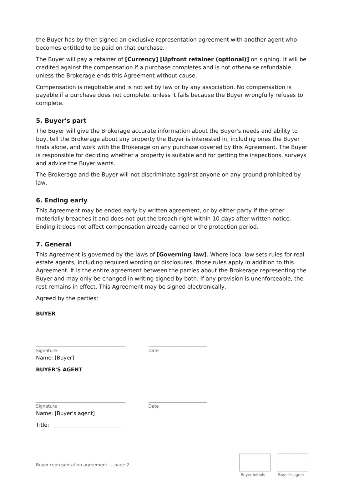 Buyer representation agreement — page 2 of 2
