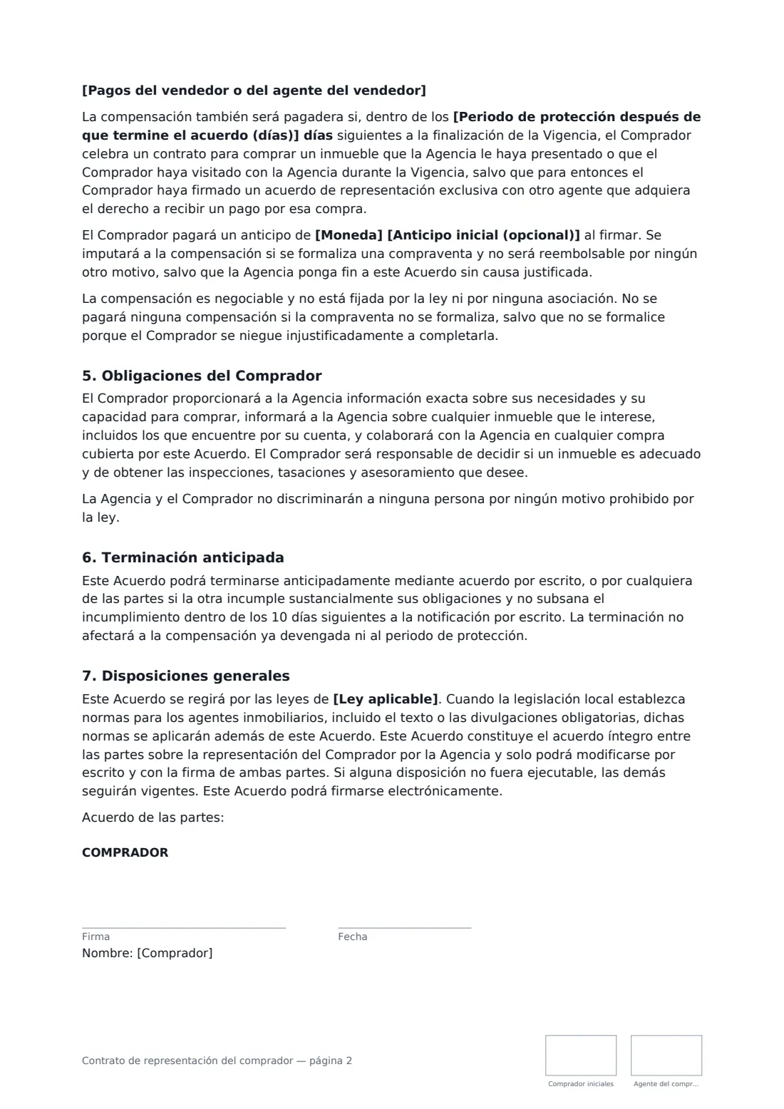 Contrato de representación del comprador: página 2 de 3