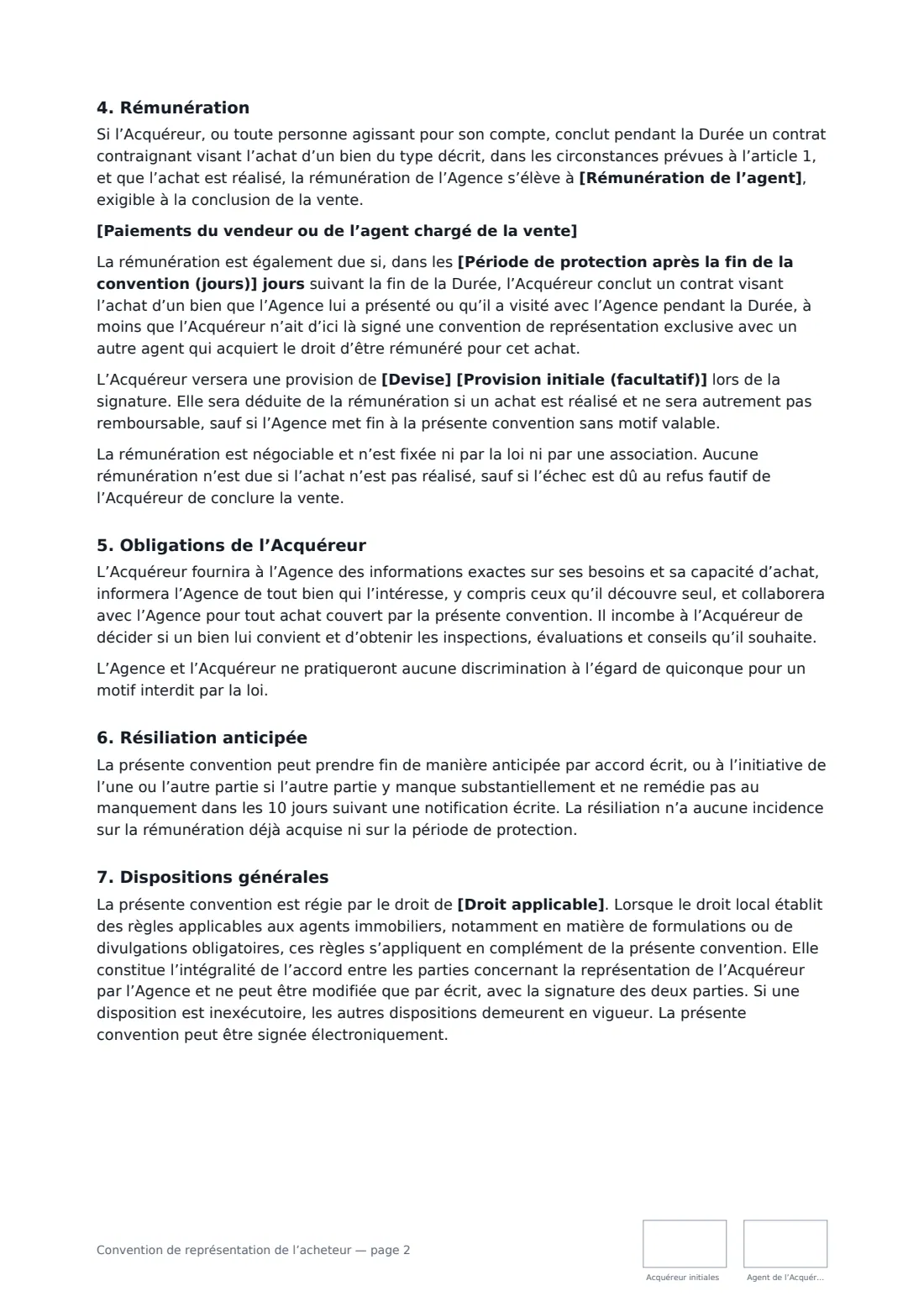 Convention de représentation de l’acheteur — page 2 sur 3