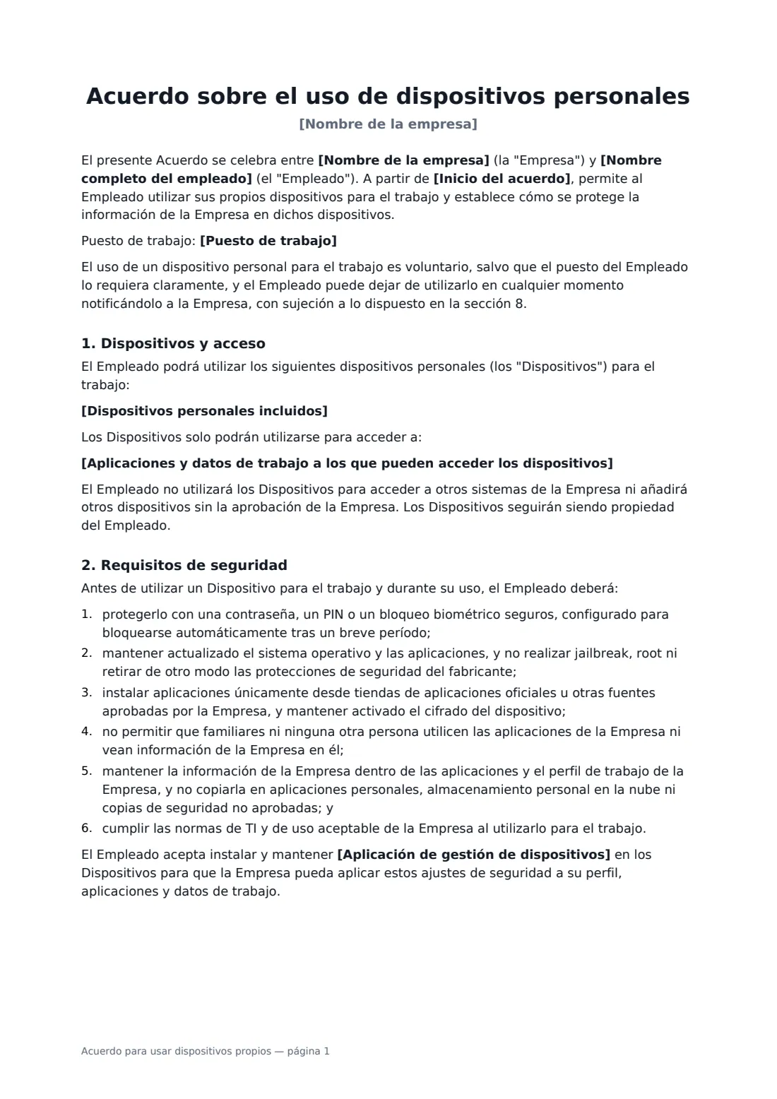 Acuerdo para usar dispositivos propios: página 1 de 3