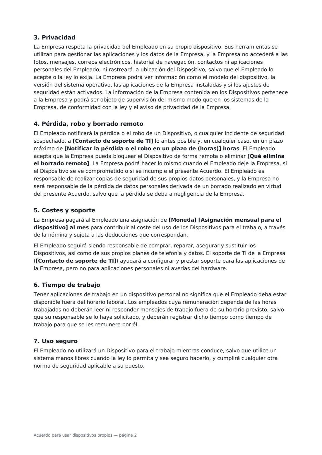 Acuerdo para usar dispositivos propios: página 2 de 3
