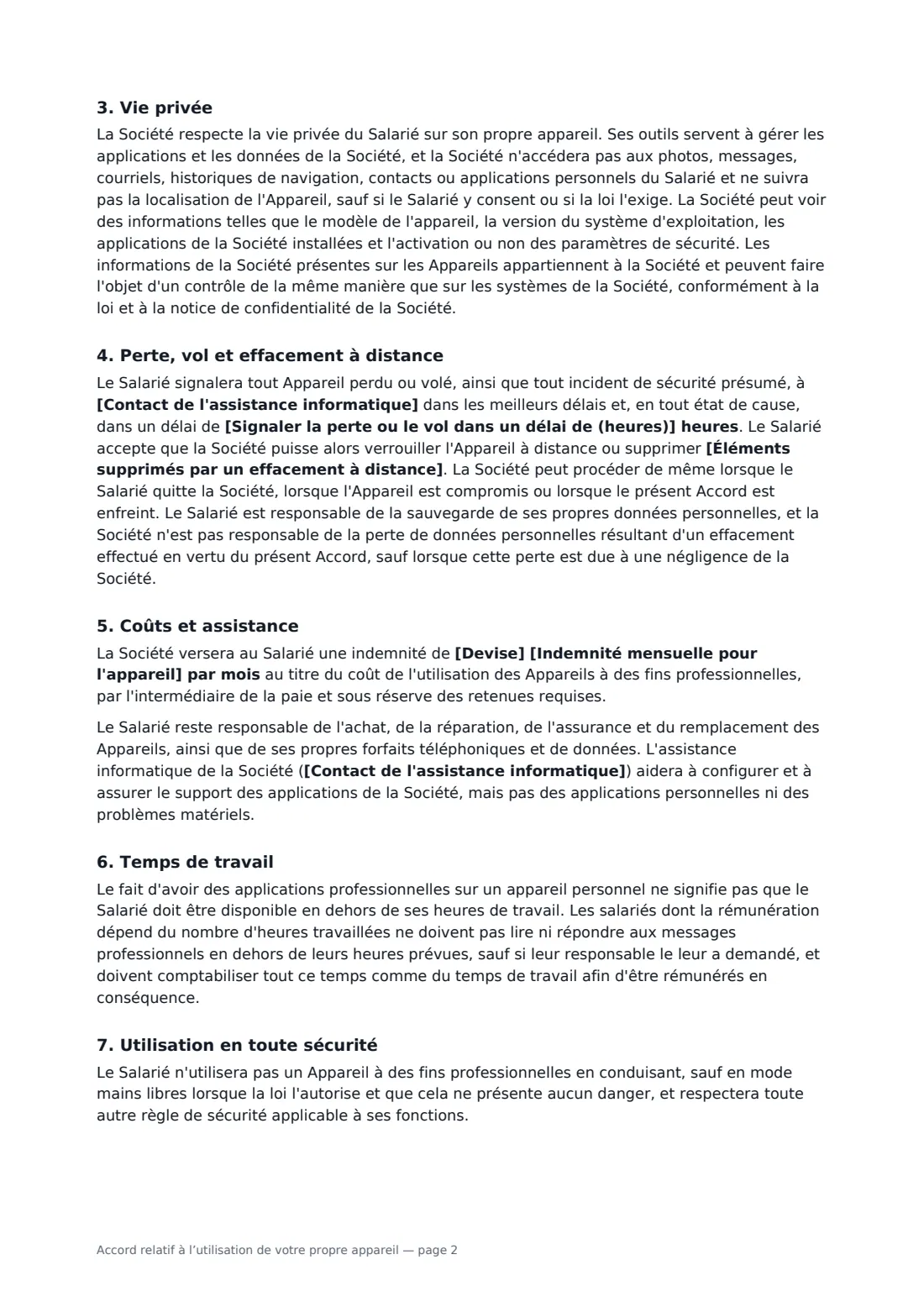 Accord relatif à l’utilisation de votre propre appareil — page 2 sur 3