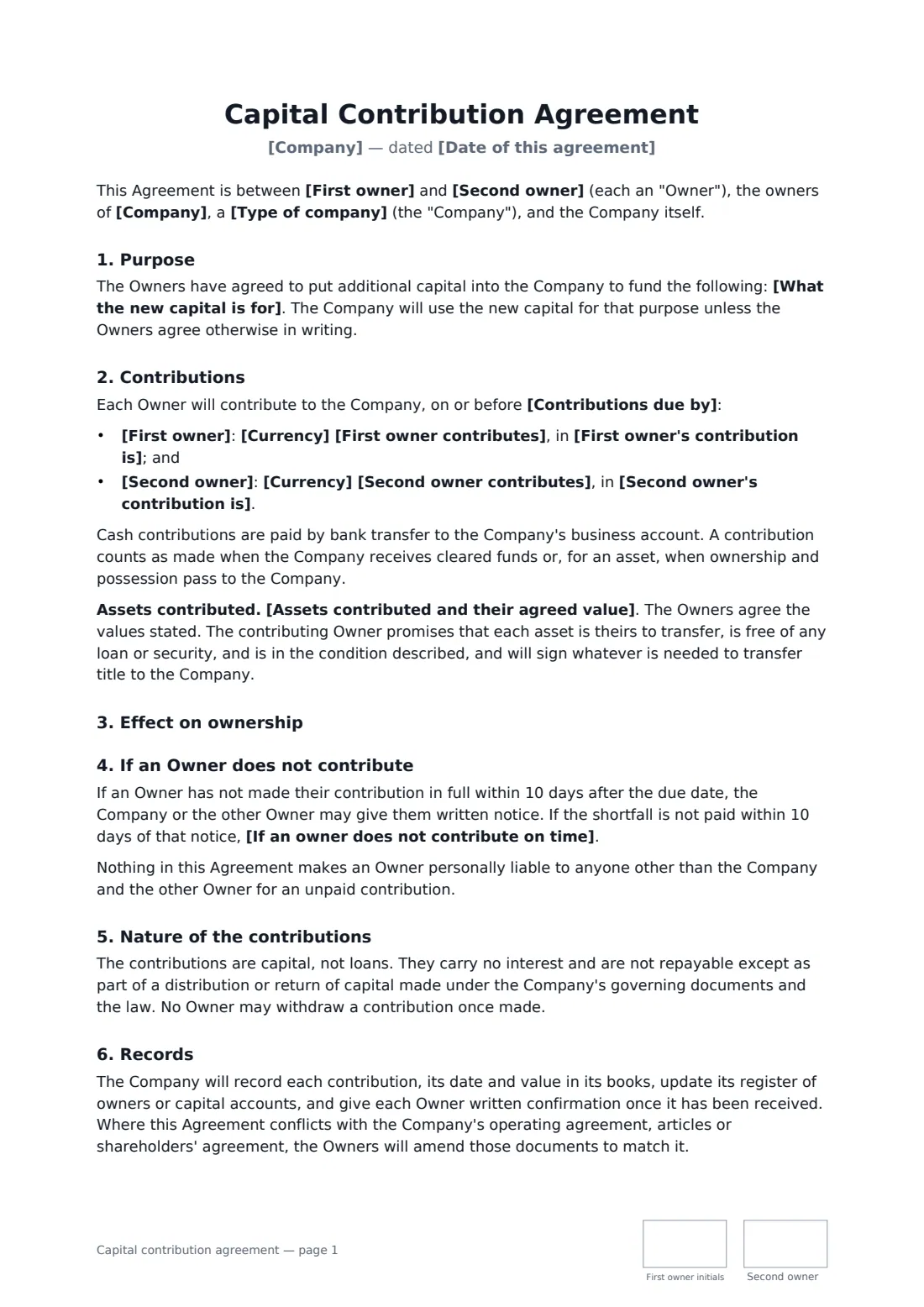 Capital contribution agreement — page 1 of 2