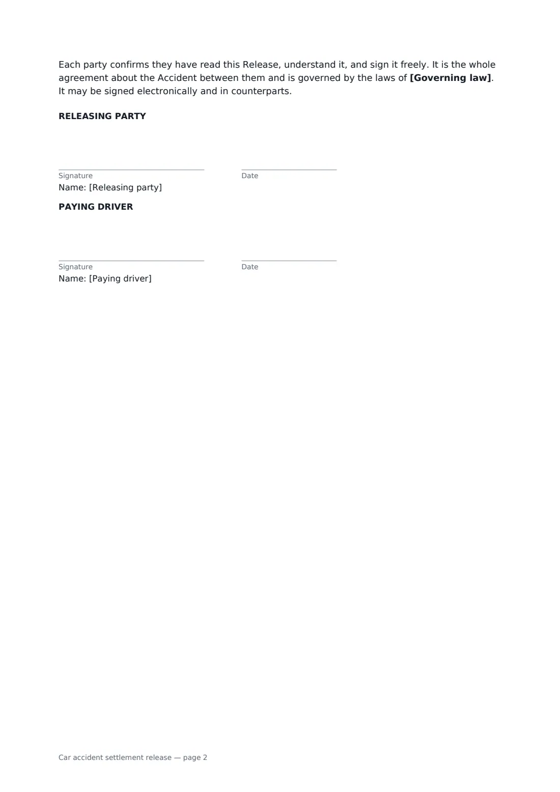 Car accident settlement release — page 2 of 2