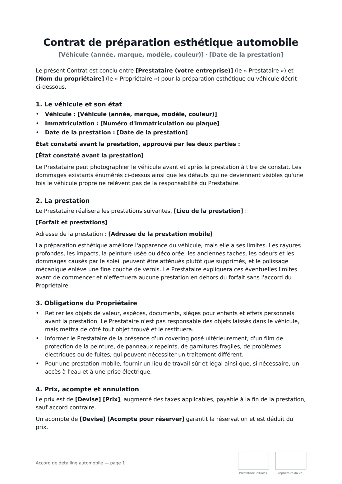 Accord de detailing automobile — page 1 sur 3