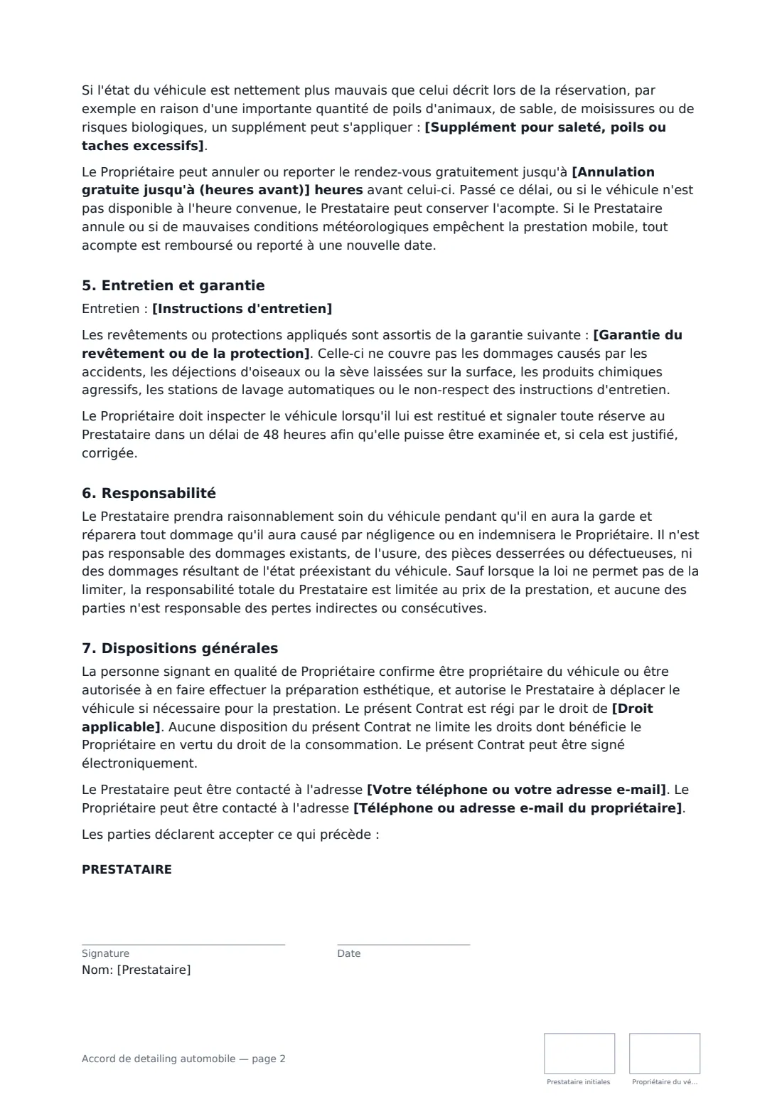 Accord de detailing automobile — page 2 sur 3
