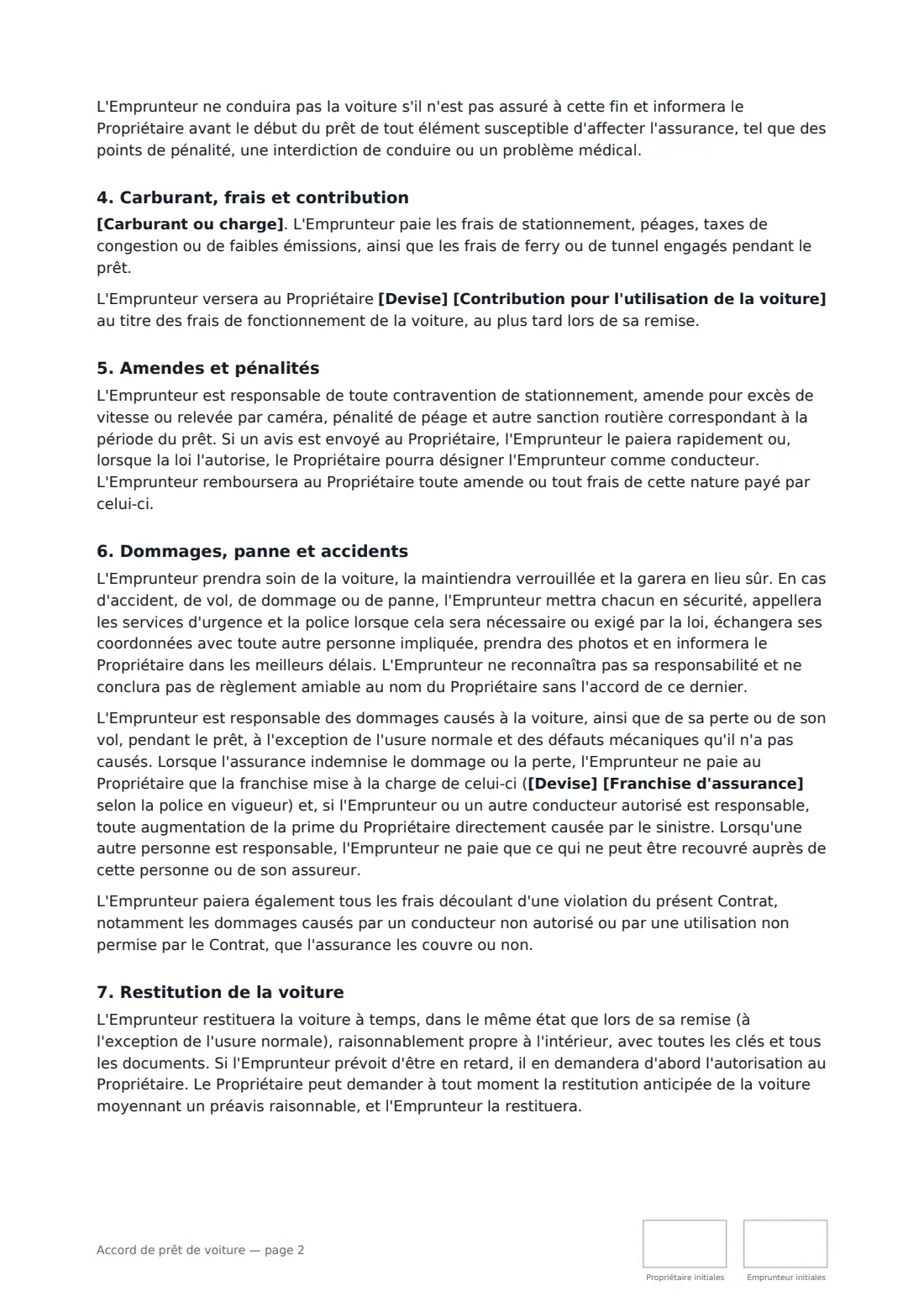 Accord de prêt de voiture — page 2 sur 3