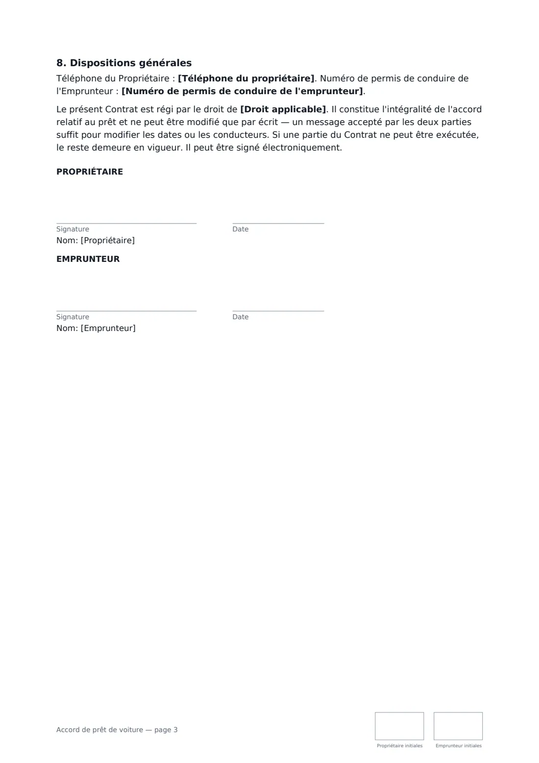 Accord de prêt de voiture — page 3 sur 3