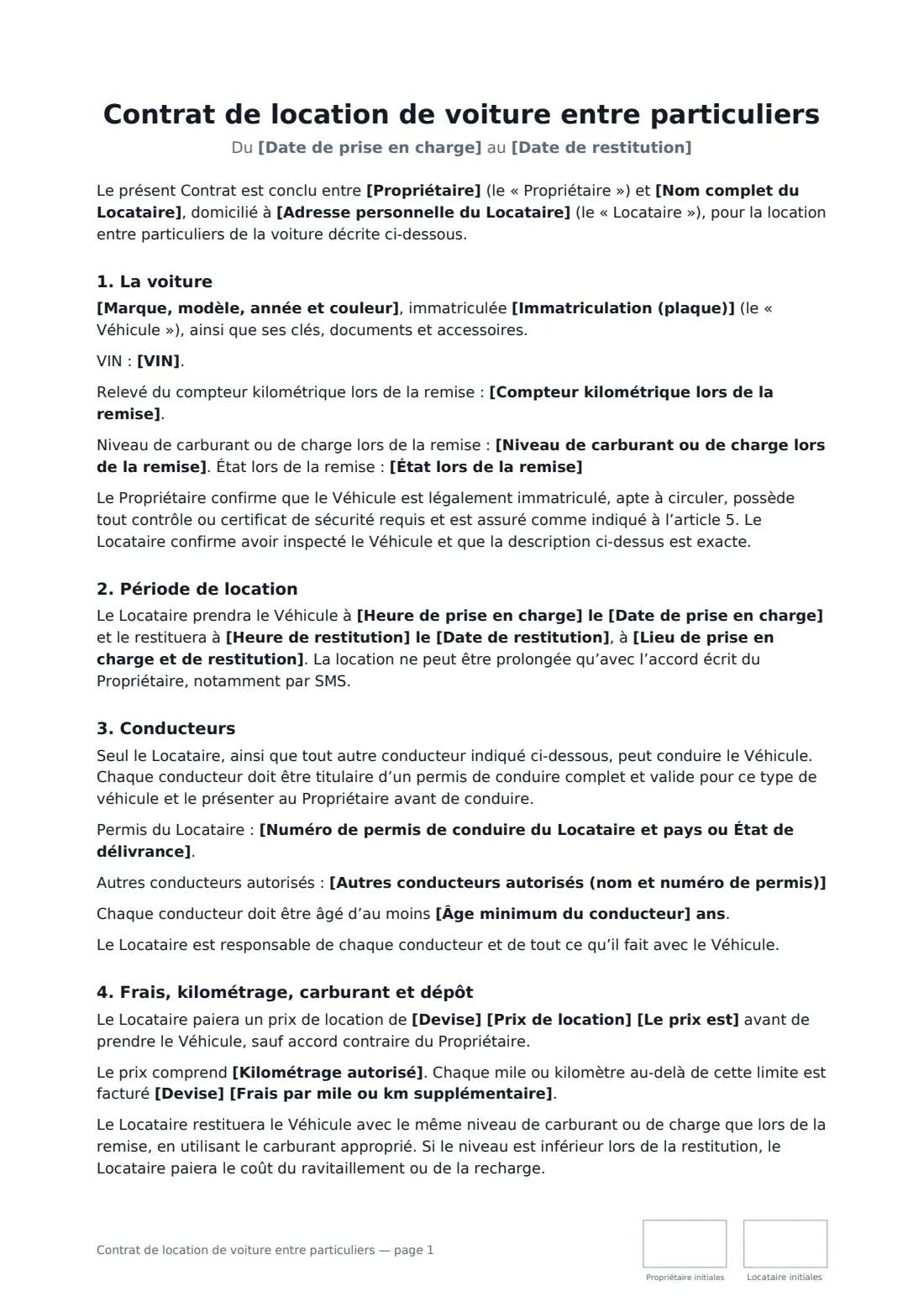 Contrat de location de voiture entre particuliers — page 1 sur 3