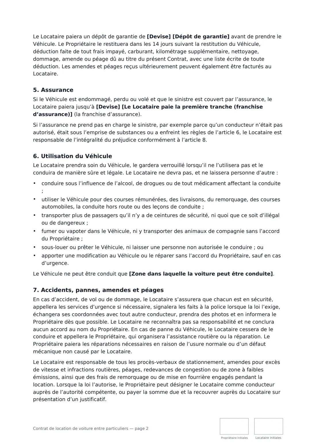 Contrat de location de voiture entre particuliers — page 2 sur 3