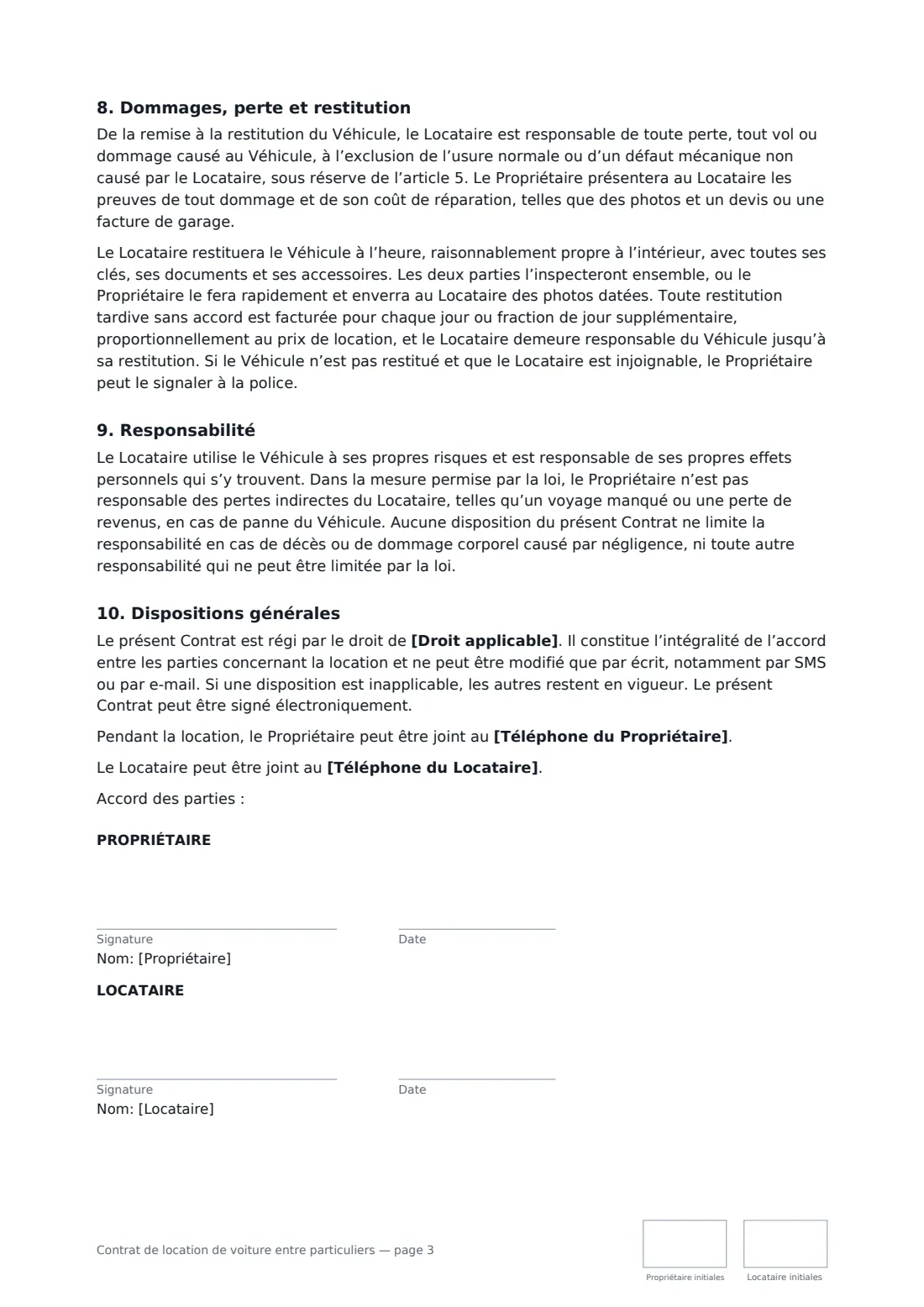 Contrat de location de voiture entre particuliers — page 3 sur 3