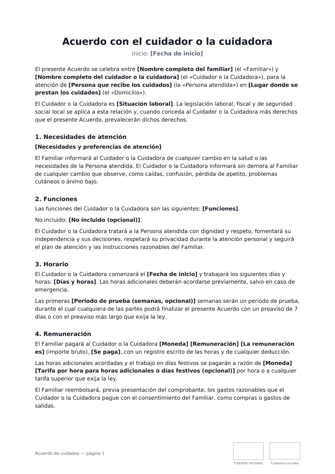 Acuerdo de cuidados: página 1 de 3
