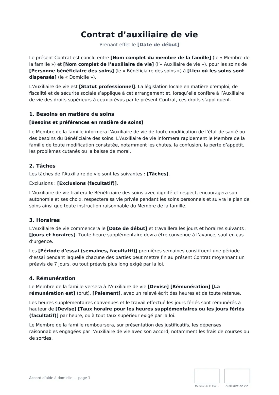 Accord d’aide à domicile — page 1 sur 3