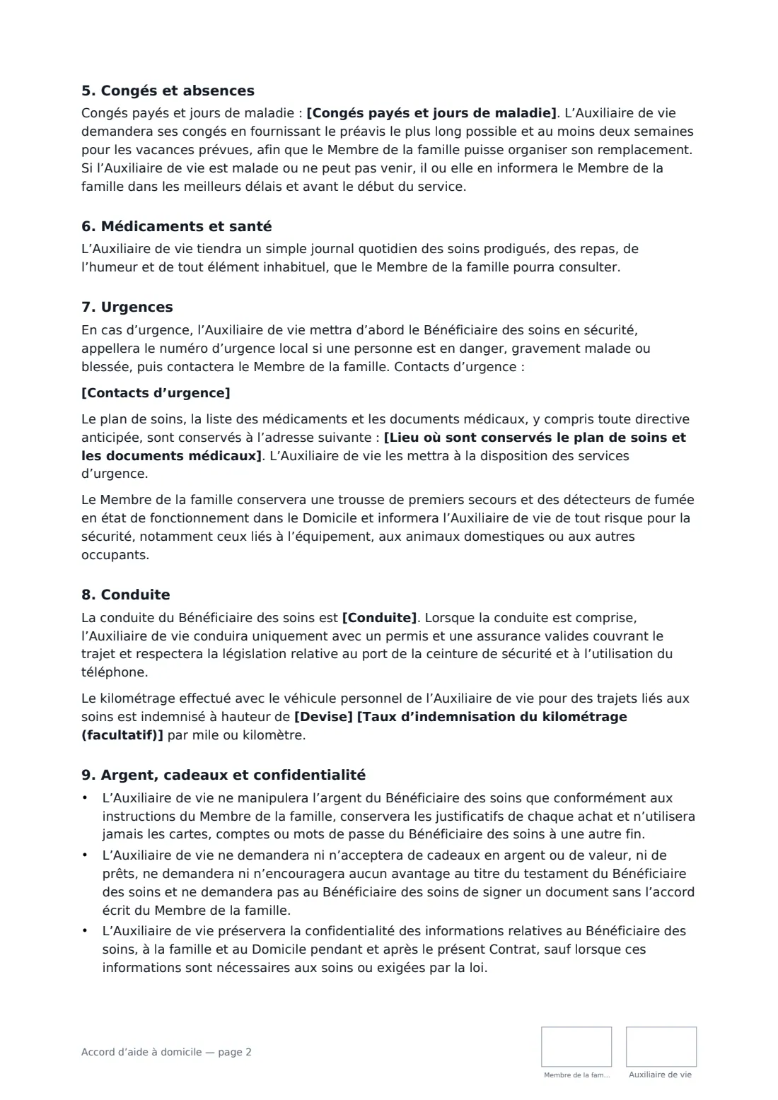 Accord d’aide à domicile — page 2 sur 3