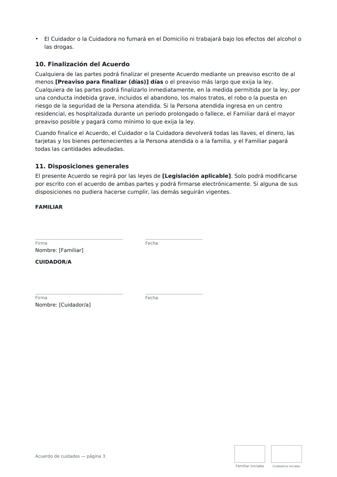 Acuerdo de cuidados: página 3 de 3