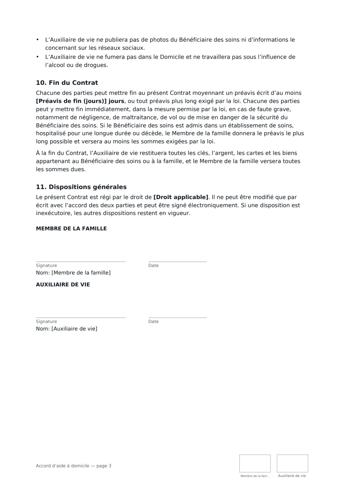 Accord d’aide à domicile — page 3 sur 3