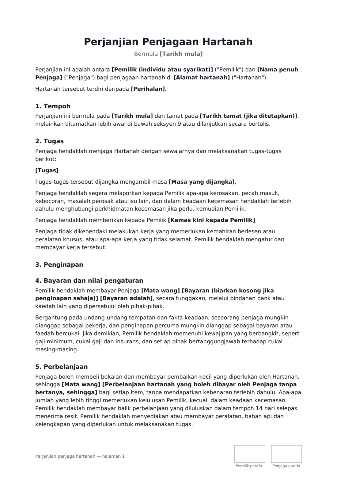 Perjanjian penjaga hartanah — halaman 1 daripada 3