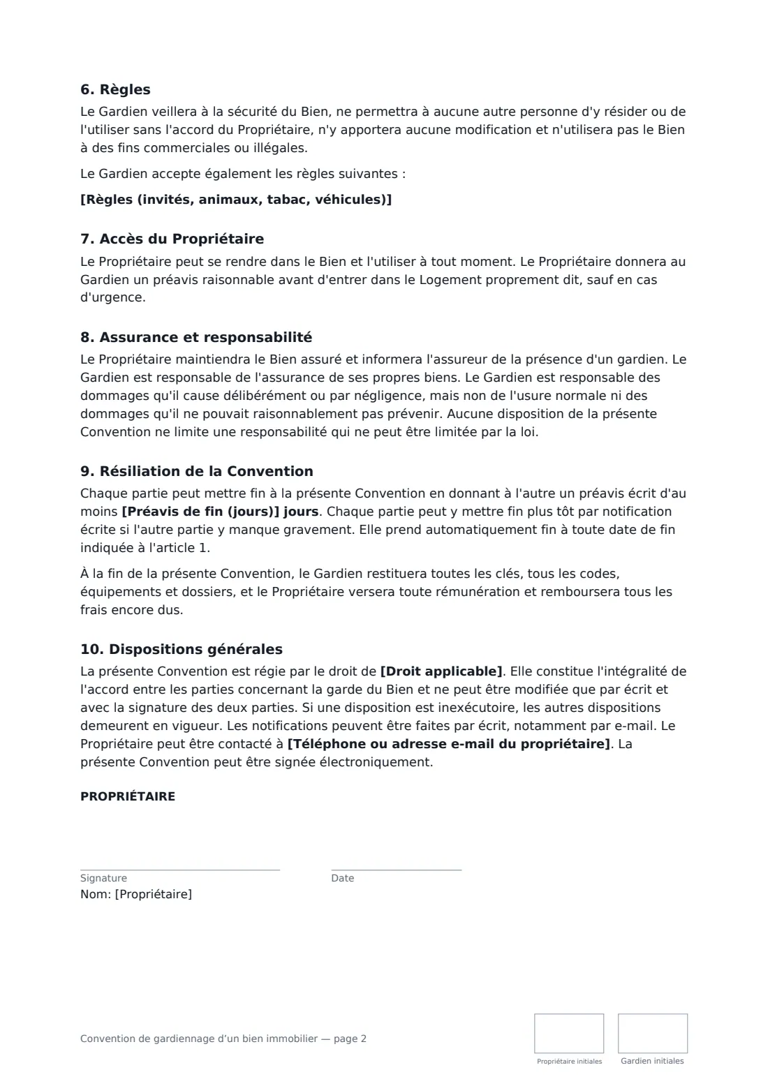 Convention de gardiennage d’un bien immobilier — page 2 sur 3