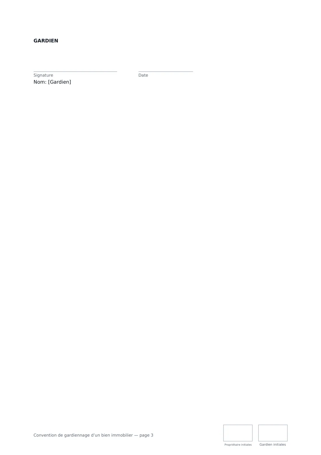 Convention de gardiennage d’un bien immobilier — page 3 sur 3