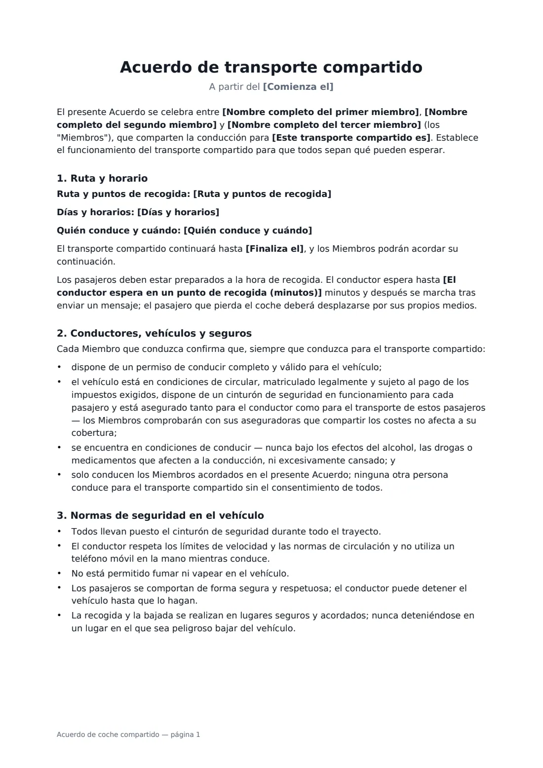 Acuerdo de coche compartido: página 1 de 3