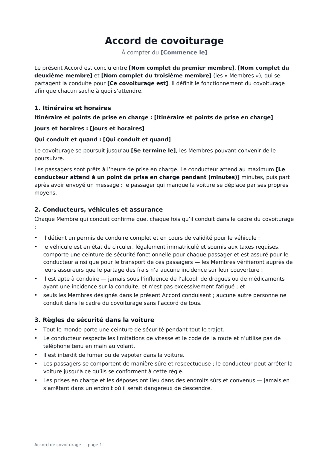 Accord de covoiturage — page 1 sur 3