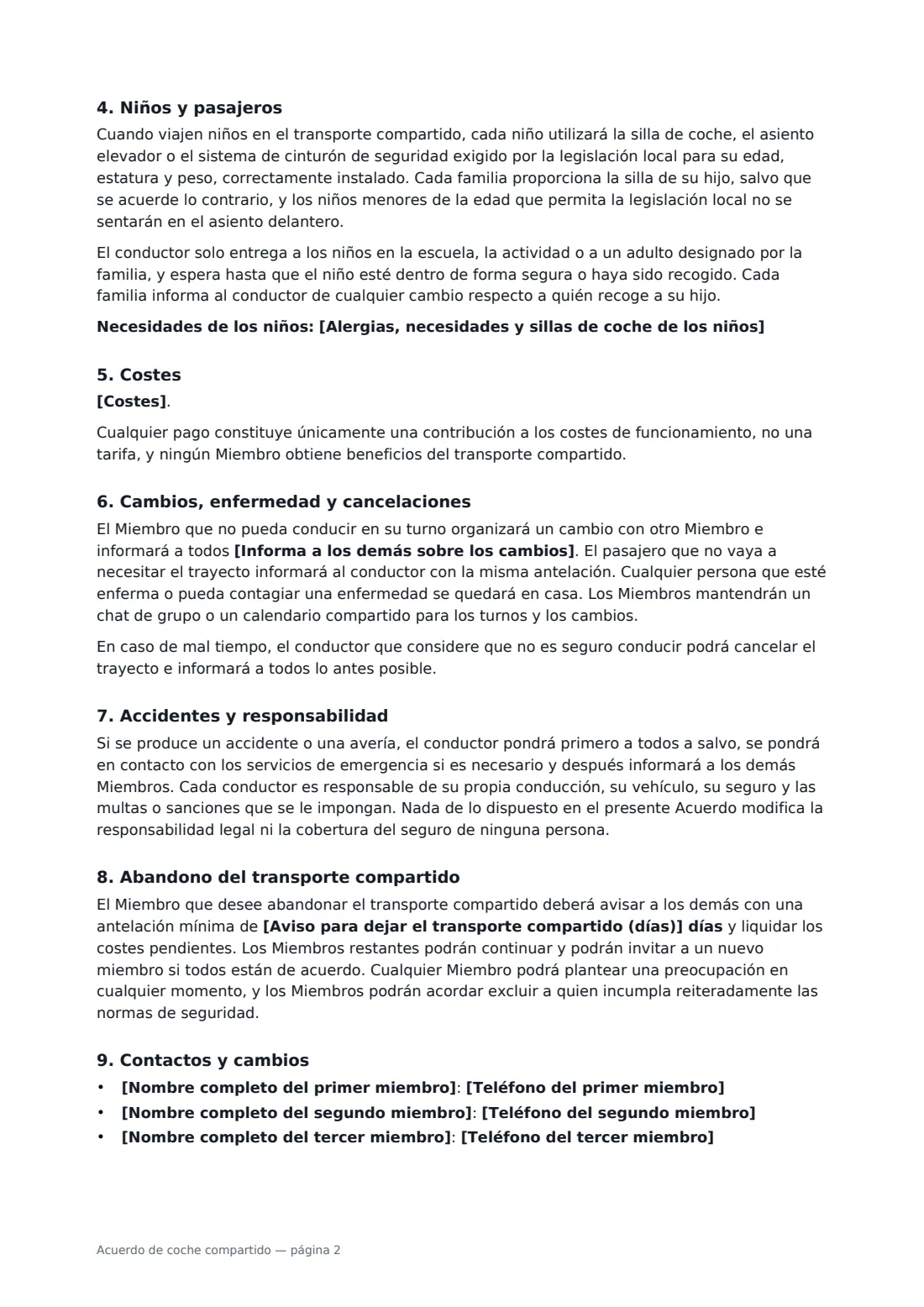 Acuerdo de coche compartido: página 2 de 3