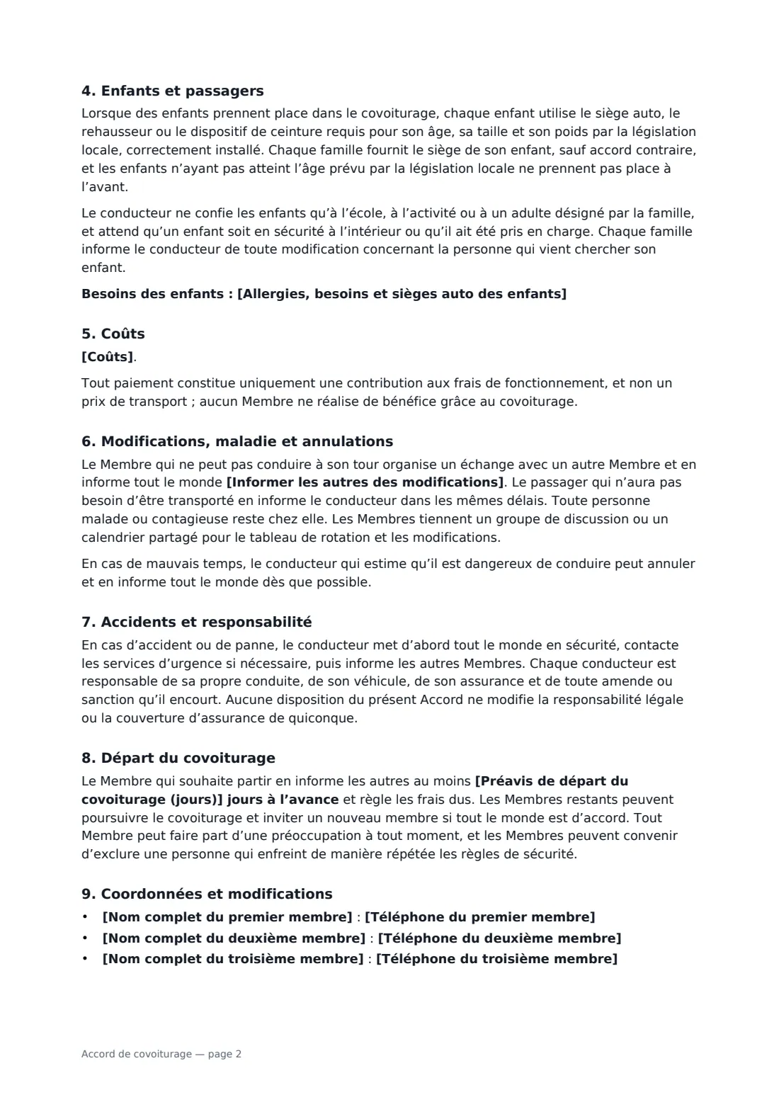 Accord de covoiturage — page 2 sur 3