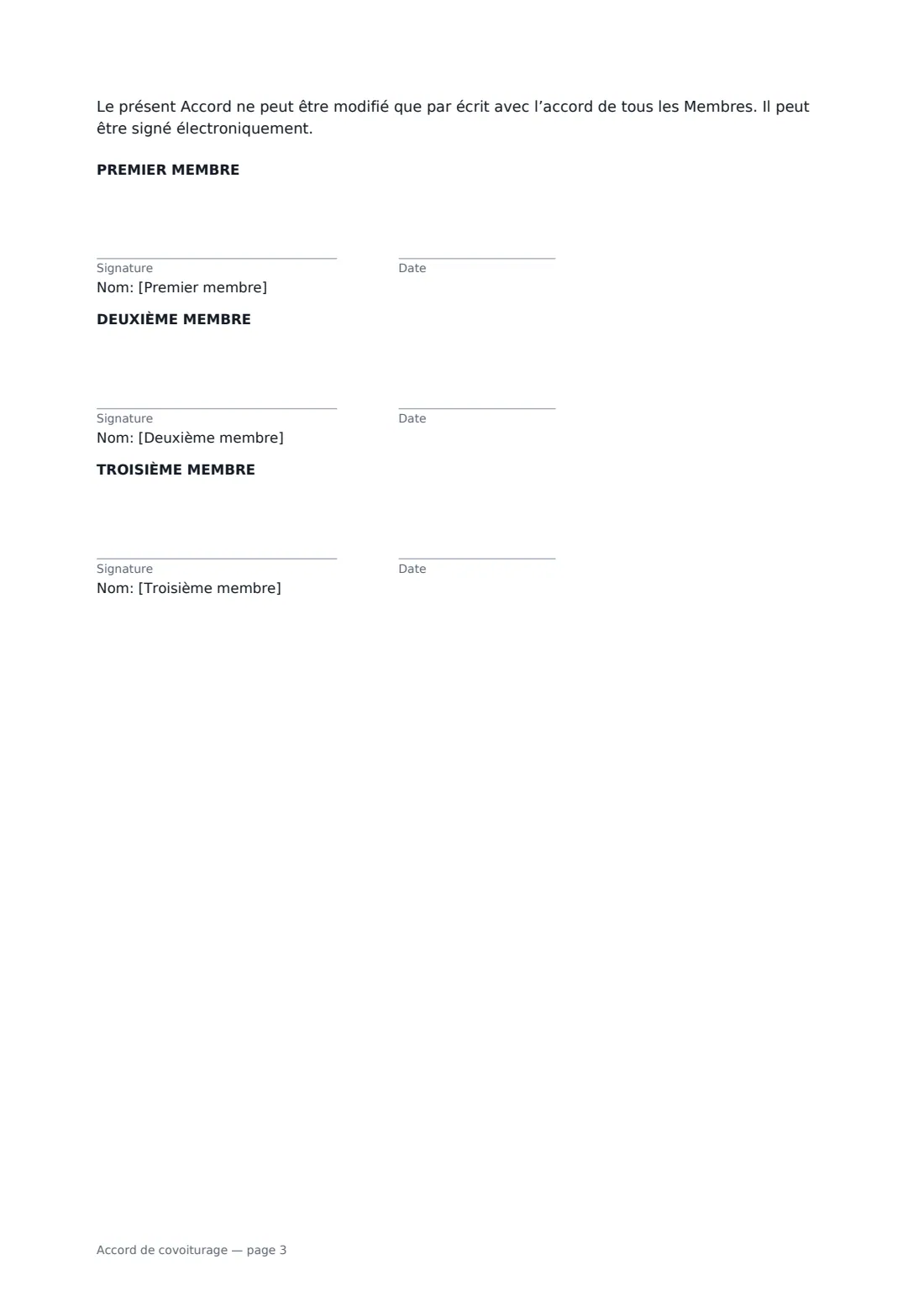 Accord de covoiturage — page 3 sur 3