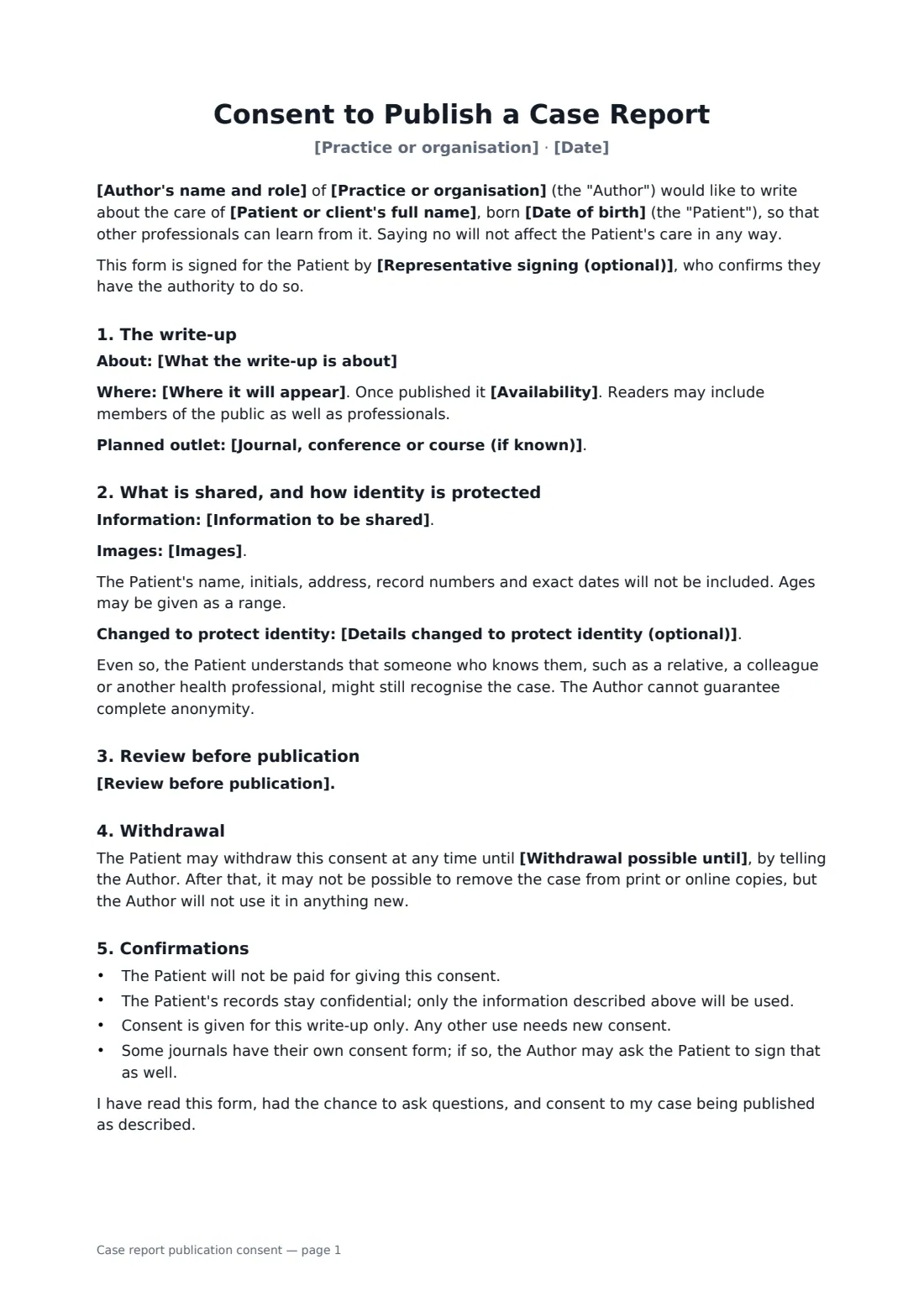 Case report publication consent — page 1 of 2