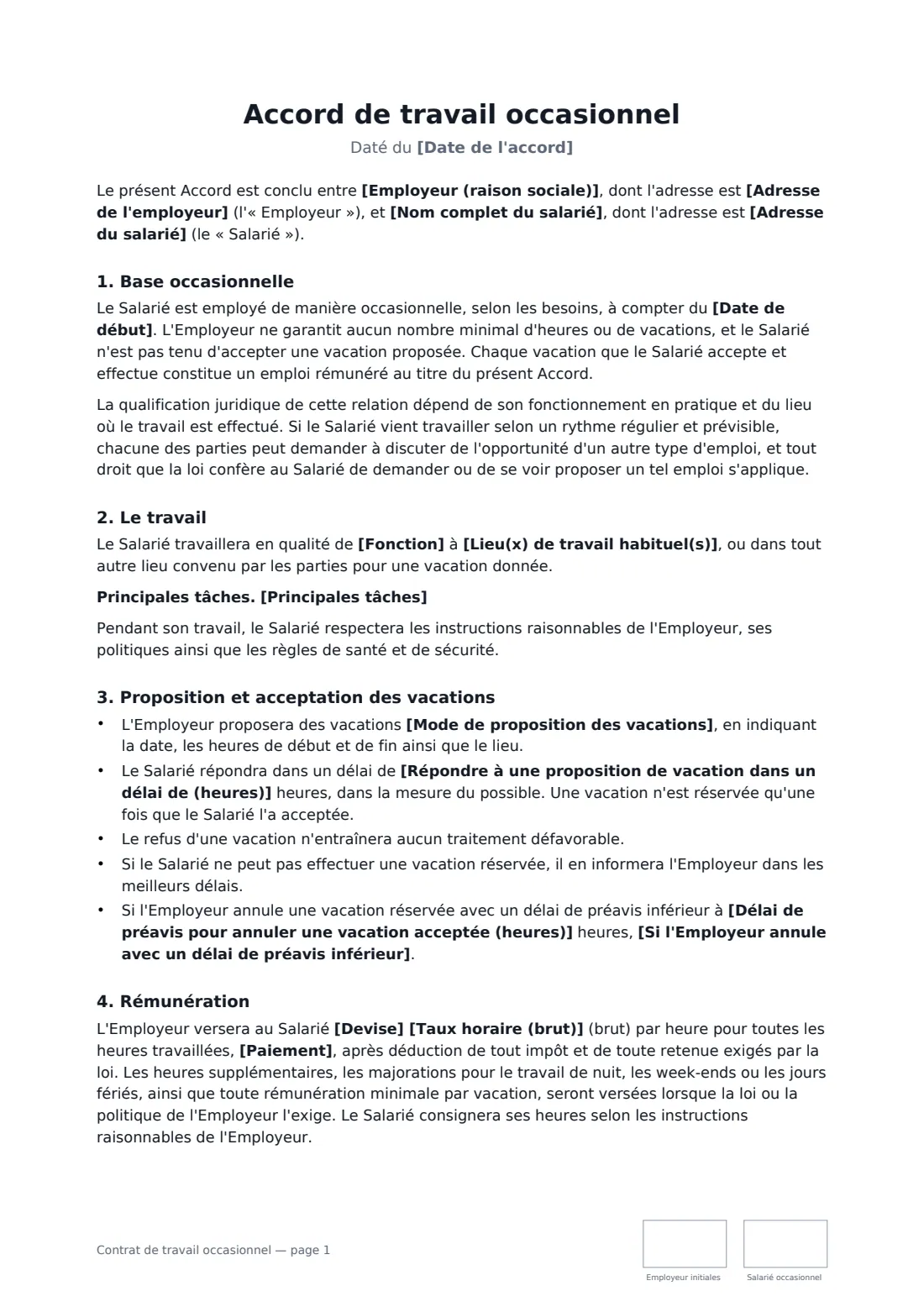 Contrat de travail occasionnel — page 1 sur 3