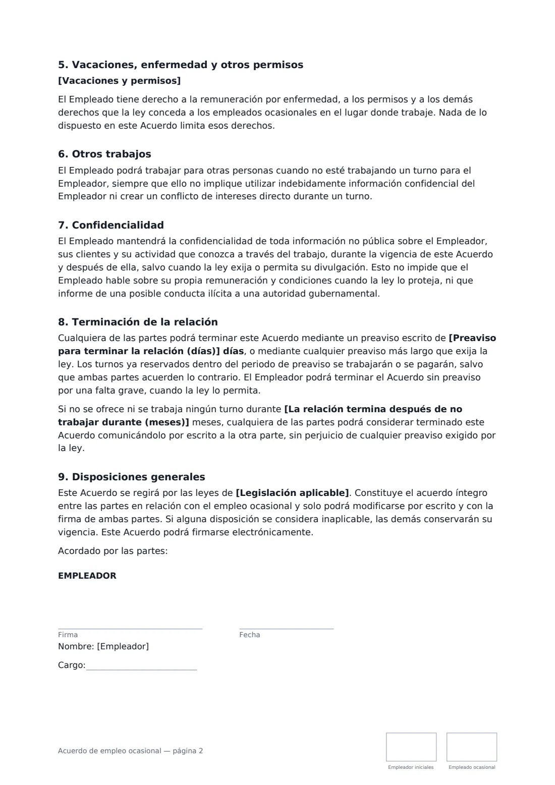 Acuerdo de empleo ocasional: página 2 de 3