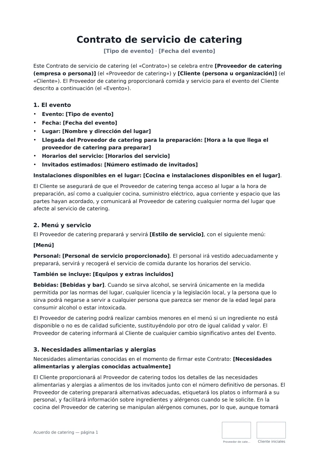 Acuerdo de catering: página 1 de 4