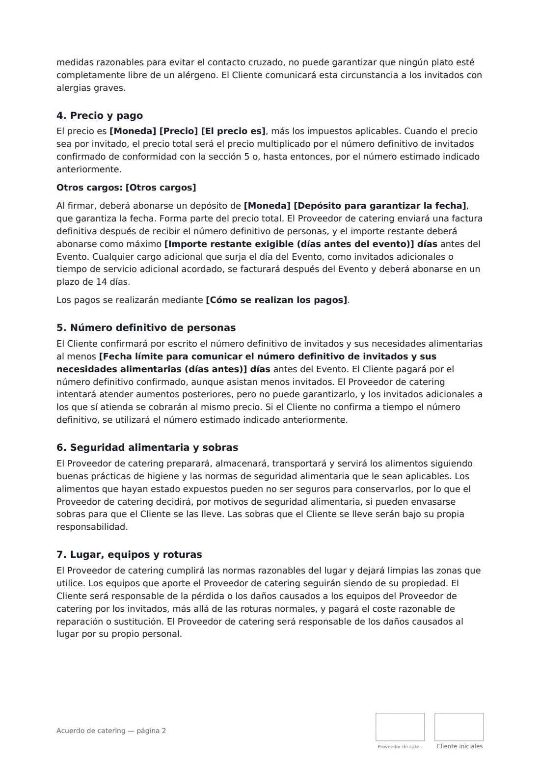 Acuerdo de catering: página 2 de 4