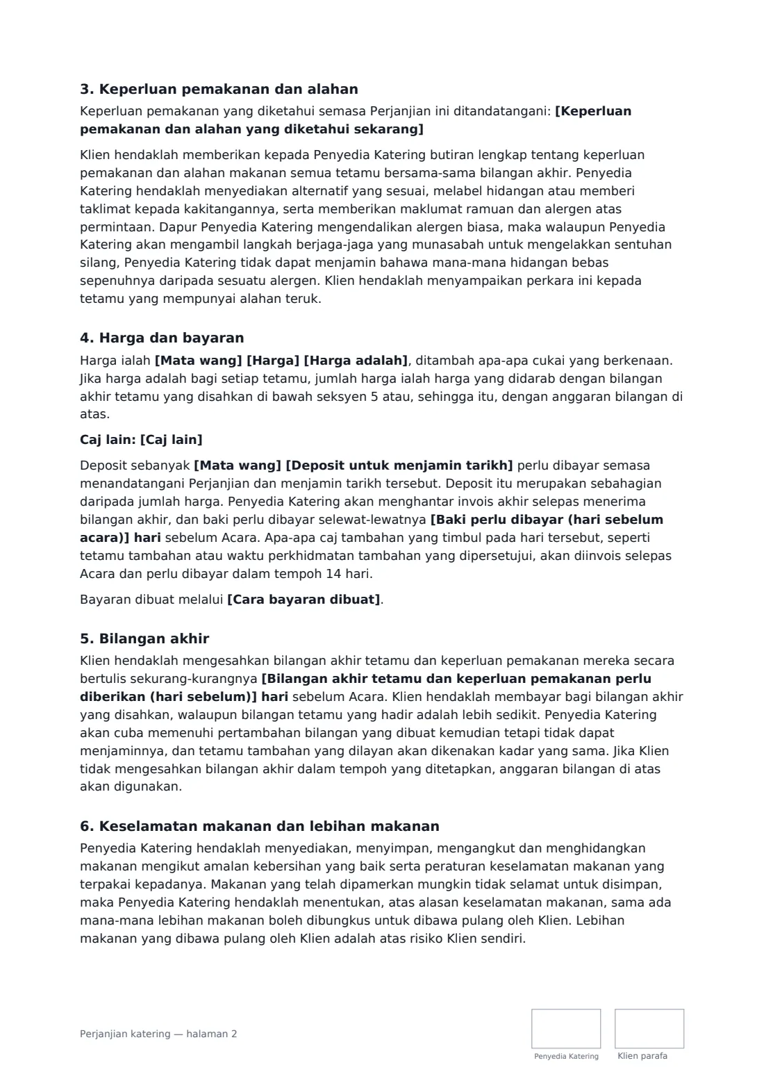 Perjanjian katering — halaman 2 daripada 4